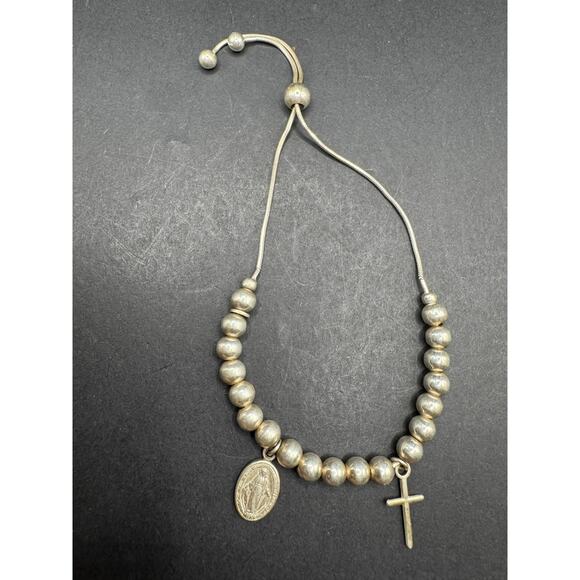 Mia Fiore Italy Dyadema Sterling Silver 925 Beaded Slide Bracelet w/ Cross Medal - Picture 1 of 11